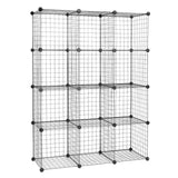 12-Cube Organizer Storage Shelves Wire Metal Grid Rack Cabinet Cubbies Bookcase