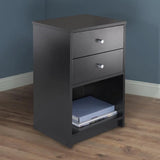 2 Drawers Nightstand Storage Wood End Table Bedside Organizer Modern Black