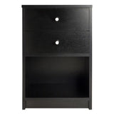 2 Drawers Nightstand Storage Wood End Table Bedside Organizer Modern Black