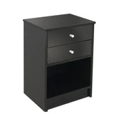 2 Drawers Nightstand Storage Wood End Table Bedside Organizer Modern Black