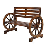 2 Person Rustic Wagon Wheel Bench Garden Loveseat Porch Patio Outdoor Seat Wood