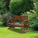 2 Person Rustic Wagon Wheel Bench Garden Loveseat Porch Patio Outdoor Seat Wood