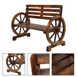 2 Person Rustic Wagon Wheel Bench Garden Loveseat Porch Patio Outdoor Seat Wood