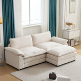 2 Seat Sofa Loveseat Couch Upholstered Chenille Living Room Sofa w Ottoman White