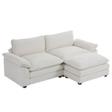 2 Seat Sofa Loveseat Couch Upholstered Chenille Living Room Sofa w Ottoman White