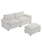 2 Seat Sofa Loveseat Couch Upholstered Chenille Living Room Sofa w Ottoman White