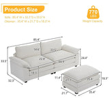 2 Seat Sofa Loveseat Couch Upholstered Chenille Living Room Sofa w Ottoman White