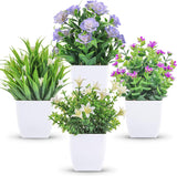 Der Rose 4 Packs Small Fake Plants Mini Artificial Faux Plants with Flowers for Home Room Farmhouse Bathroom Decor Indoor