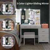 Dressing Table Vanity Set 10Led Bulbs Sliding Mirror Cabinet w/ 5 Drawer White