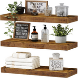 QEEIG Floating Shelves for Wall Bathroom Shelf Bedroom Kitchen Farmhouse Small Book Shelf 16 inch Set of 3, Rustic Brown (015-BN3)