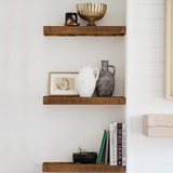 QEEIG Floating Shelves for Wall Bathroom Shelf Bedroom Kitchen Farmhouse Small Book Shelf 16 inch Set of 3, Rustic Brown (015-BN3)