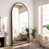 GLSLAND-30x71 inch Wall Mount Arched Full Length Mirror-Aluminum Alloy Frame High Definition-Full Body Mirror for Bedroom or Living Room,Black