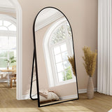 GLSLAND-30x71 inch Wall Mount Arched Full Length Mirror-Aluminum Alloy Frame High Definition-Full Body Mirror for Bedroom or Living Room,Black