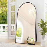 GLSLAND-30x71 inch Wall Mount Arched Full Length Mirror-Aluminum Alloy Frame High Definition-Full Body Mirror for Bedroom or Living Room,Black