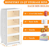 HoneySky Plastic Storage Bins Organizer, 15.35"×11.00“×32.87”, White Plus Light Brown