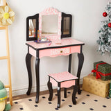 Kids Toddle Vanity Table Makeup Set for W/ Drawers Dressing Desk w/ Mirror Stool