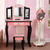 Kids Toddle Vanity Table Makeup Set for W/ Drawers Dressing Desk w/ Mirror Stool