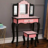 Kids Toddle Vanity Table Makeup Set for W/ Drawers Dressing Desk w/ Mirror Stool