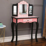 Kids Toddle Vanity Table Makeup Set for W/ Drawers Dressing Desk w/ Mirror Stool