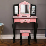 Kids Toddle Vanity Table Makeup Set for W/ Drawers Dressing Desk w/ Mirror Stool