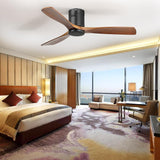 Sofucor 52 Inch Low Profile Ceiling Fan 3 Carved Wood Fan Blade Noiseless Reversible DC Motor Remote Control Without Light Flush Mount Farmhouse Ceiling Fan No Light for Low Ceiling