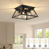 Umtozz 4-Light Kitchen Ceiling Light Fixtures, Farmhouse Black Flush Mount Ceiling Light, Industrial Square Ceiling Light Fixture for Dining Room Living Room Bedroom (LED Bulbs Included)