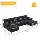 FCH U-Shaped Couch Sectional Sofa Set with Two Chaise Living Room Metal Leg