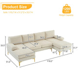 FCH U-Shaped Couch Sectional Sofa Set with Two Chaise Living Room Metal Leg